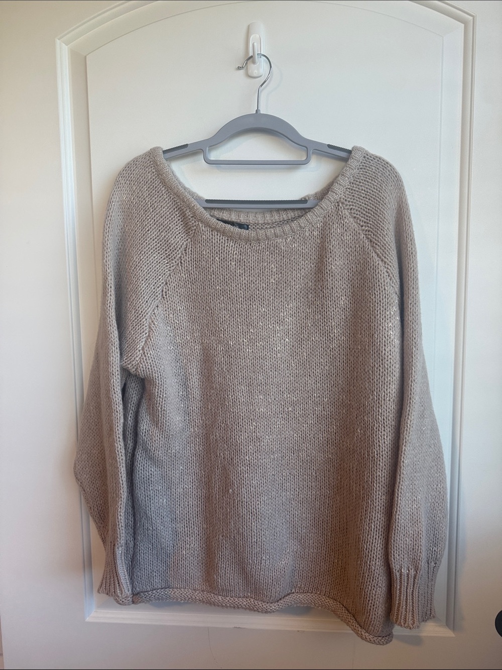 Off-the-Shoulder Light Taupe Knit Sweater